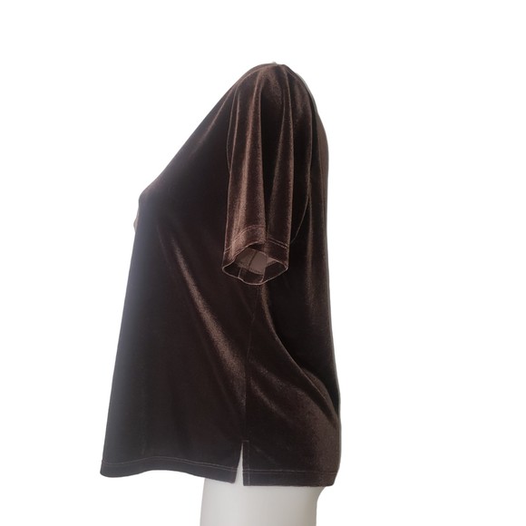 DRAPER'S & DAMON'S  PETITES Brown Velour Short Sleeve Top Size PL - Picture 3 of 6
